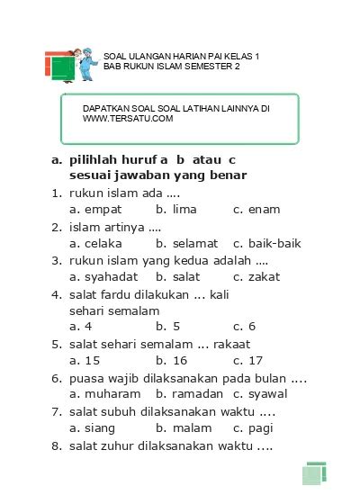 SOAL UH PAI KELAS 1 BAB RUKUN ISLAM