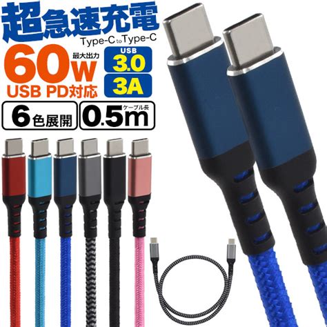 Usb Pd対応！60wの超急速充電！ Type C Totype Cケーブル 60w 3a 05m50cm 株式会社プラタ 直輸入ショップ 卸売り店