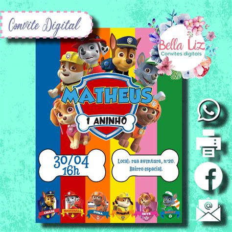 Convite Digital Aniversário Patrulha Canina Elo7 Cereal pops Pops