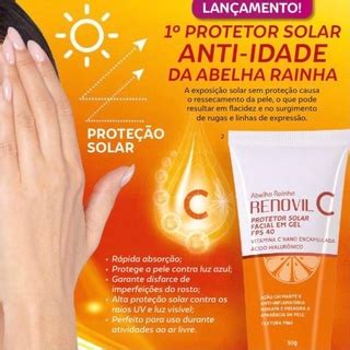 Protetor Solar Facial Em Gel Fps Renovil C Vitamina C E Cido