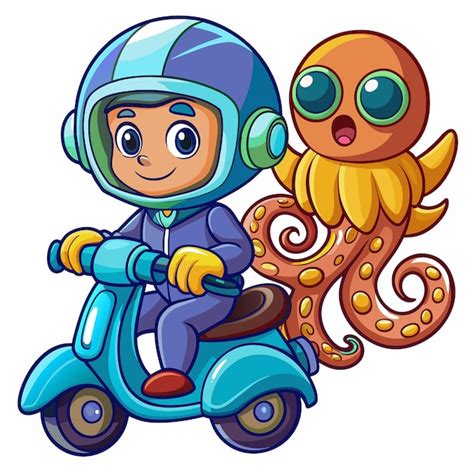 Un Ni O En Un Scooter Con Un Personaje De Dibujos Animados En El Frente