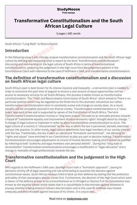 Transformative Constitutionalism And The South African Legal Culture