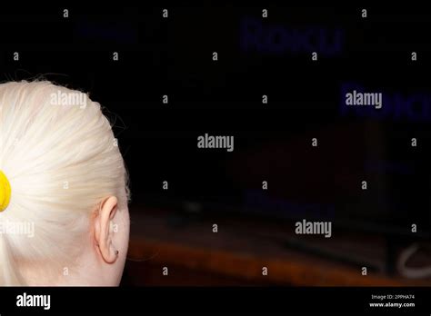 Woman Watching A Roku Screen Stock Photo Alamy