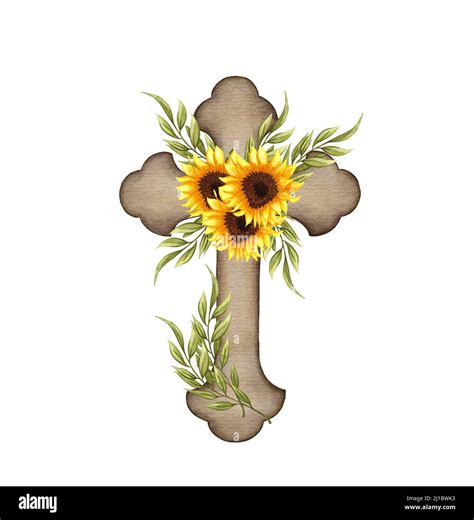 Cruz floral de girasol Ilustración de Pascua Acuarela Boda Cruz