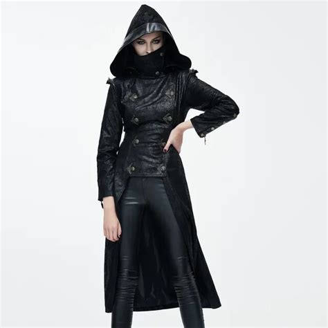 Devil Fashion Gothic Ninja Style Faux Leather Long Jacket For Women