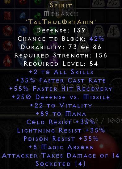 Diablo Resurrected D R Fcr Spirit Runeword Monarch Perfect