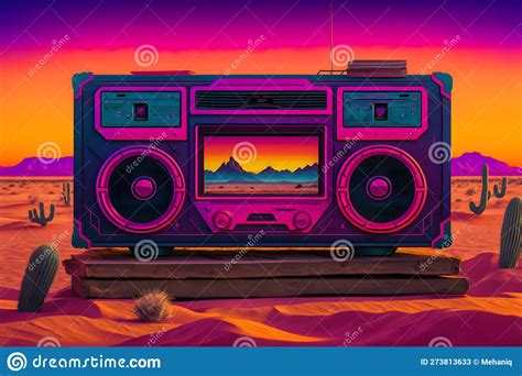 Vintage Radio Boombox In The Desert, Retrowave, Synthwave. Neural ...