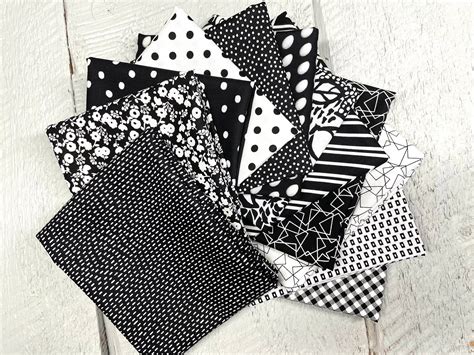 Black White Fat Quarter Bundle Of 12 Variety Fabrics Etsy