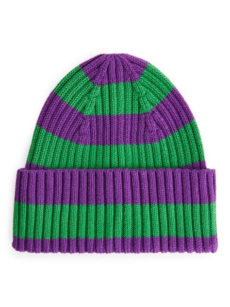 Rib Knit Beanie Purplegreen Arket Knitting Knit Beanie