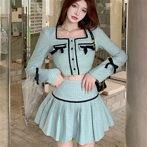 Ueong Quality Fall Fashion Sweet Tweed Piece Set Women Short Jacket