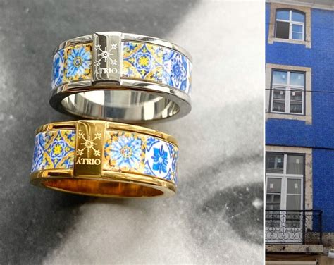 Atrio Tile Ring Portugal Gold Blue Tiles Stainless STEEL Portuguese