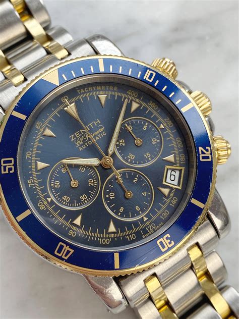 Zenith El Primero Rainbow Steel Gold Blue Dial FULL SET Chronograph