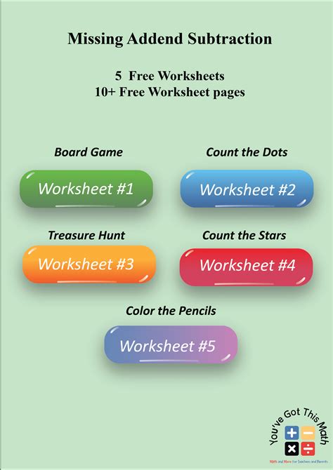 Missing Addend Subtraction Free Printable Worksheets