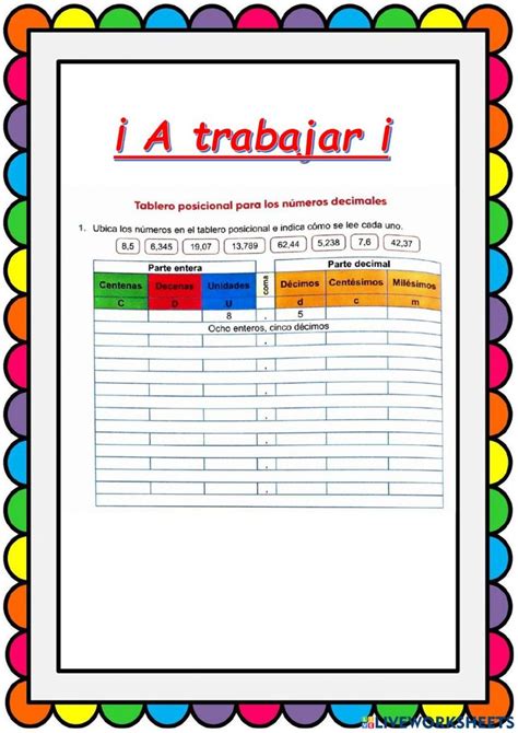 Escritura Numeros Decimales Worksheet Escritura De Numeros Centenas