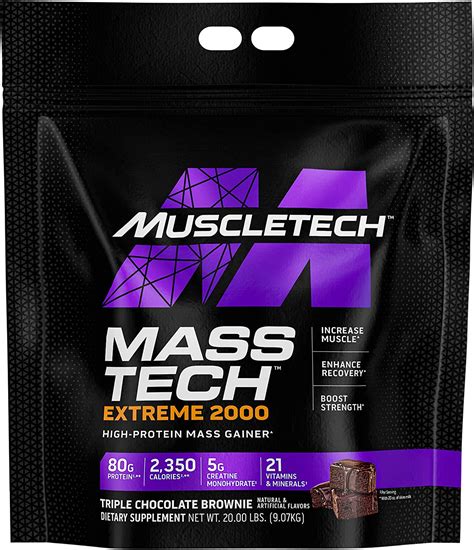 Muscletech Extreme 2000 High Protein Mass Gainer Triple Chocolate Brownie 20 Lb Build