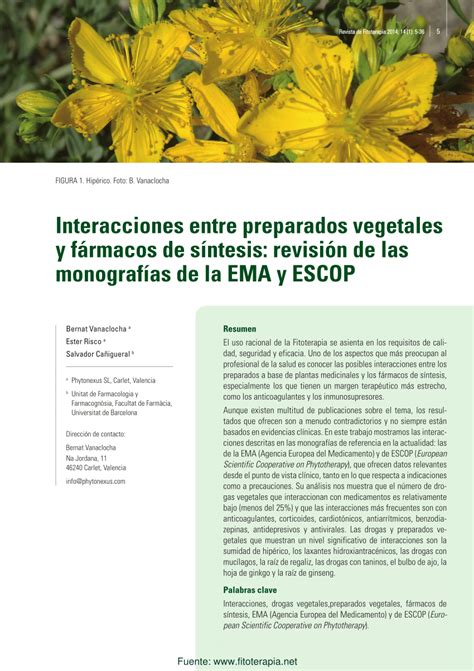 Pdf Interacciones Entre Preparados Vegetales Y F Rmacos De S Ntesis