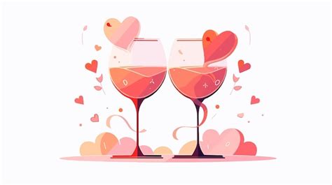 Copas De Vino Con Corazones Y Corazones Con Corazones Vector Premium