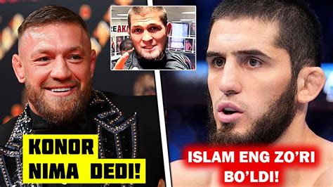 ISLAM MAXACHEV BIRINCHIGA CHIQDI XABIB VA KONOR REAKSIYASI YouTube