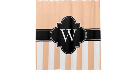 Peach White Lg Stripe 1icbr Black Monogram Shower Curtain Zazzle