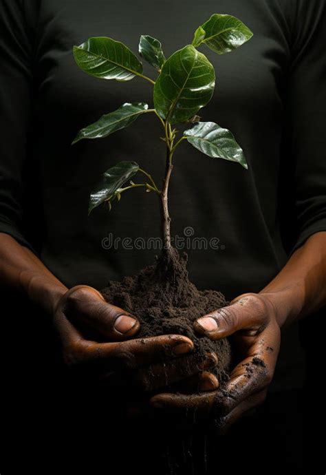 Two Human Hands Holding A Small Plant Stock Illustration