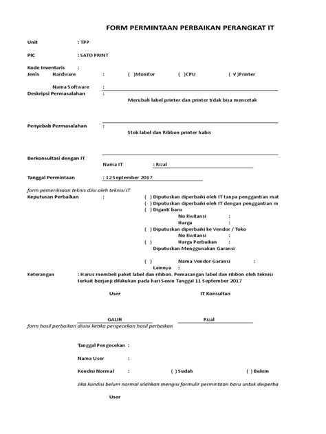 Form Pengajuan Perbaikan 1 Pdf