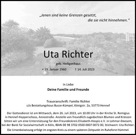 Traueranzeigen Von Uta Richter Wirtrauern