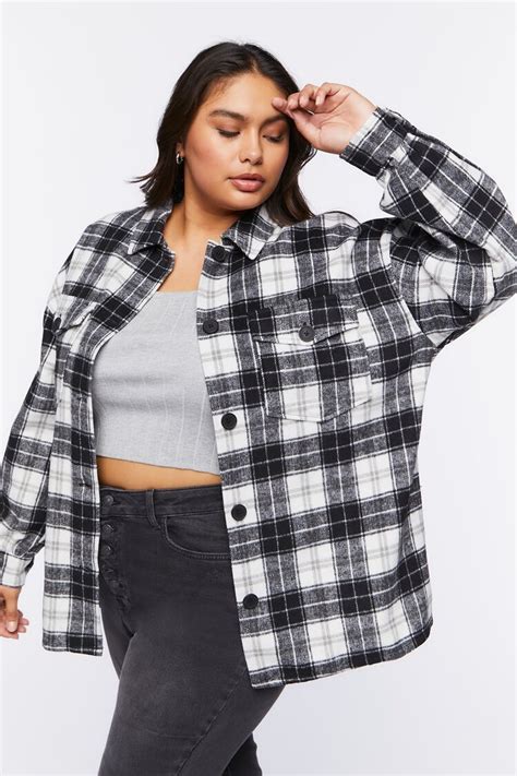 Plus Size Plaid Buttoned Shacket