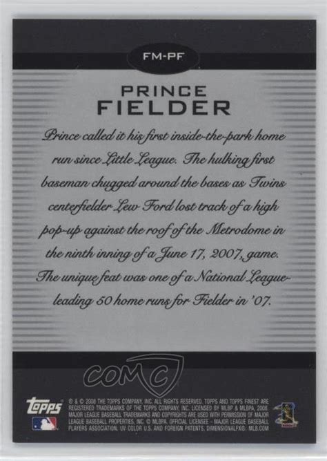 2008 Topps Finest Finest Moments Refractor Prince Fielder FM PF EBay