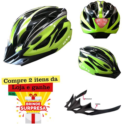 Capacete Ciclismo Verde Sinalizador Led Gts Adulto Montain Bike