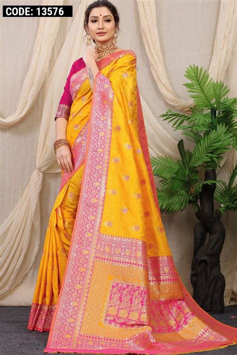 Yellow Color Soft Kanchipuram Silk Saree With Zari Weaving Work