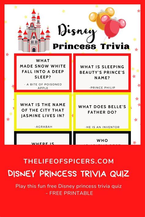 Disney Princess Trivia Quiz Free Printable Disney Princess Facts