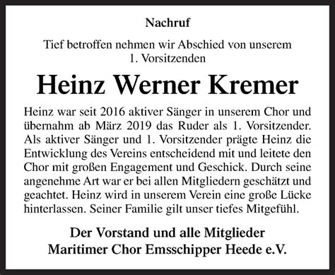 Traueranzeigen Von Heinz Werner Kremer Noz Trauerportal