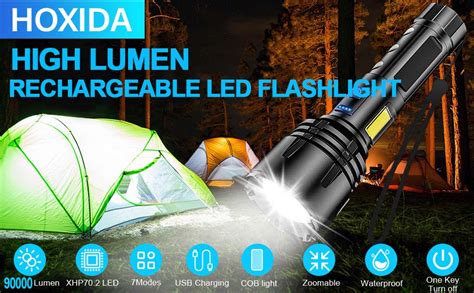 Hoxida Powerful Rechargeable Flashlight High Lumens Xhp High