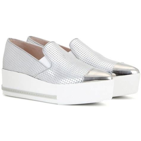 Miu Miu Embossed Metallic Leather Platform Slip On Sneakers 9 850 Zar