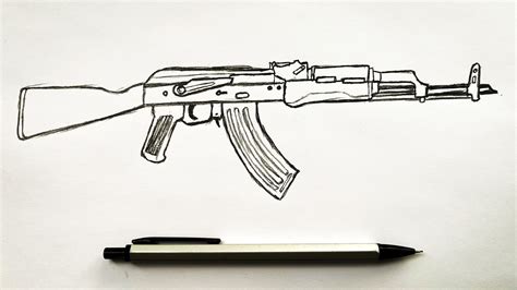 How To Draw Ak 47 Step By Step Gun Draw Kalashnikov Drawing