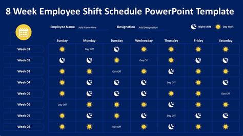 8 Week Employee Shift Schedule Powerpoint Template Ppt Slide