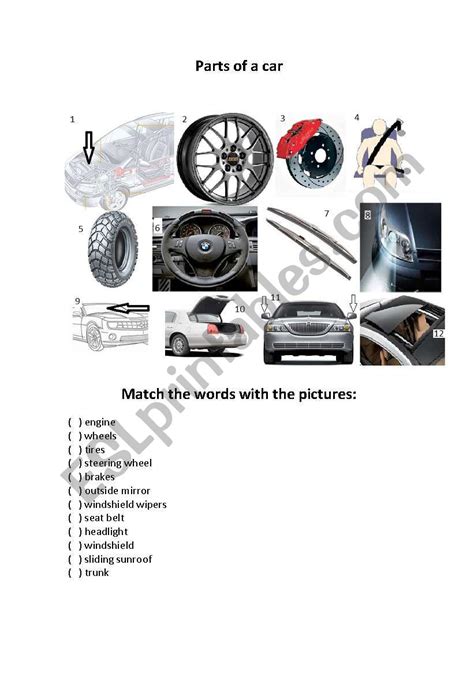 Parts Of A Car Activity ESL Worksheet By Fasuecia