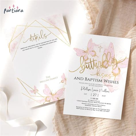 Girl Baptism Butterfly Invitation Printable Butterflies Kisses Etsy