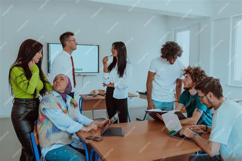 Premium Photo | A diverse group of students gathers in a modern school ...