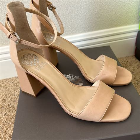 Vince Camuto Nude Ankle Strap Block Heels Gem