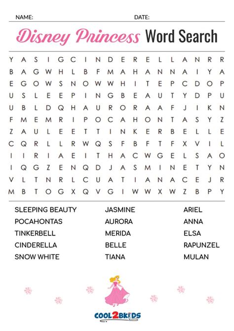 Disney Princess Word Search Printable Word Search Printable Riset