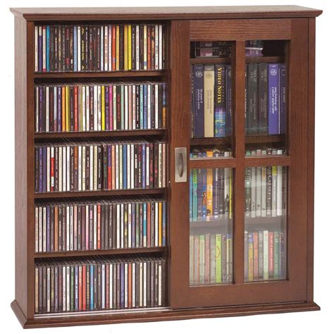 Mission Style Cddvd Storage Cabinet With 4 Sliding Glass Doors Oak