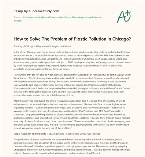 How To Solve The Problem Of Plastic Pollution In Chicago Free Essay