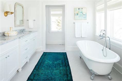 Turquoise Blue Overdyed Rug In White Bathroom Transitional Bathroom