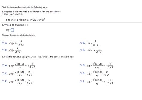 Solved Find The Indicated Derivative In The Following Ways