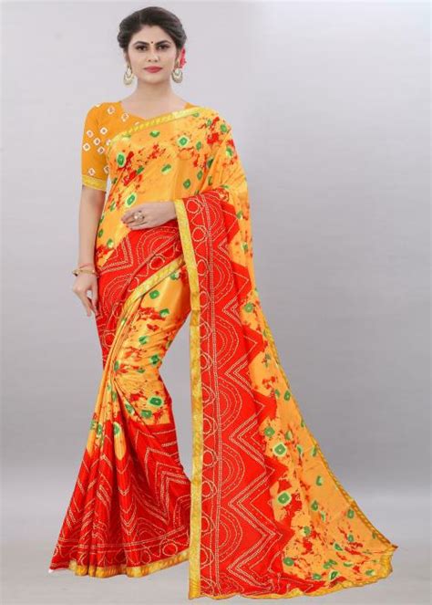 Buy Laheja Women Orange Printed Poly Silk Single Saree Online At Best