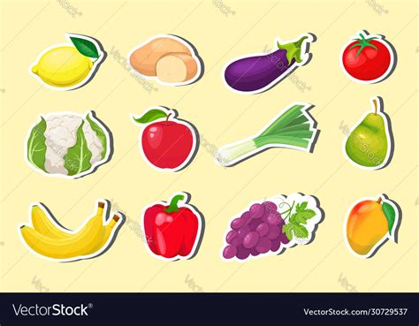 Stickers With Fruits And Vegetables Royalty Free Vector