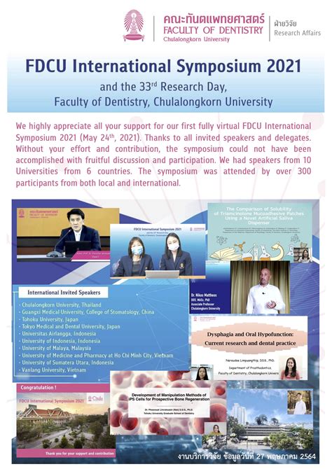 Fdcu International Symposium 2021 ฝ่ายวิจัย คณะทันตแพทยศาสตร์