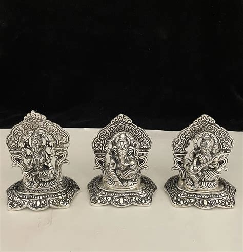 Aluminum Ganesh Laxmi Statue Sarasvati God Of Success Sculpture Murti