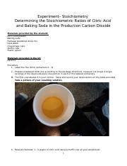 Experiment Stoichiometry Citric Acid And Sodium Bicarbonate Docx